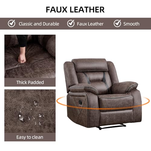 Image of EBELLO Faux Leather Manual Recliner Chair, Modern Design Single Reclining Sofa Chair with Comfortable Armrest and Backrest, Furniture for Living Room, Bedroom, Grey
