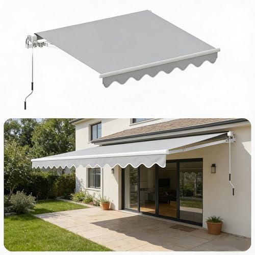 Ferzone Store Banne Manuel 300x250cm cm et Angle Réglable en Aluminium, Auvent de Terrasse Rétractable aux UV/Vent/Eau et Tissu Résistant, Stores Exterieur...
