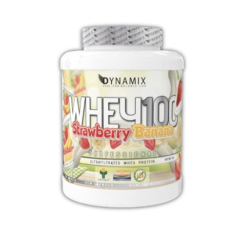DYNAMIX Whey 100% Professional 2 Kg | Sabor FRESA-PLÁTANO | Proteína de Suero de Leche con Vitamina B6 y Enzimas Digestivas | Alta Pureza y Fácil Digestión | Sin Gluten