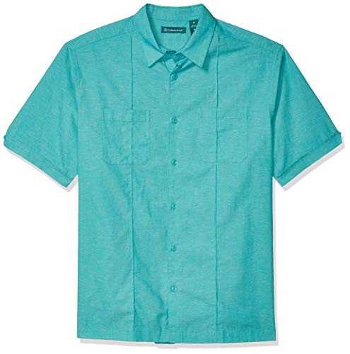Cubavera Men's Two-Pocket Pintuck Short Sleeve Shirts, Ceramic, Small