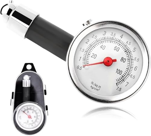 SHOSHIN Professional Tire Pressure Gauge, 0-100 PSI Mechanical Air Pressure Tester, Aluminum Alloy Body with Metal Cover, Large Dial Display, Universal for Cars, Trucks, Motorcycles, Bikes