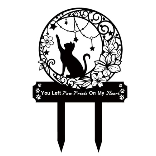 Cat Grave Marker Memorial Cat Headstone Metal Pet Grave Decorations for Cemetery Cat Memorial Gifts with Garden Cat Silhouette Waterproof Pet Headstone Memorial for Yard Garden or Indoor Memorial
