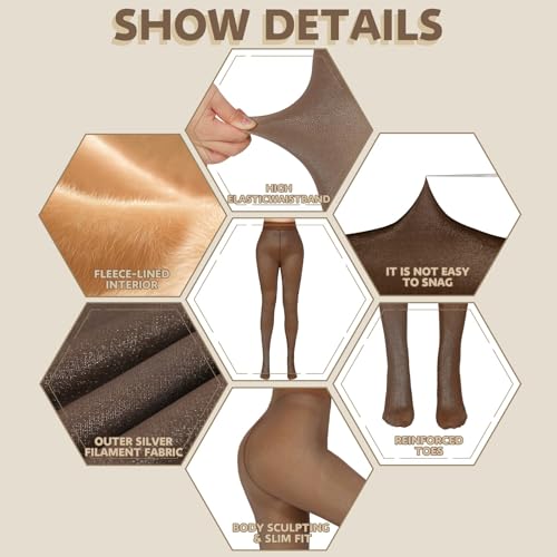 Image of X-CHENG Fleece Lined Tights Women Sheer-Fishnets Patterned Warm Pantyhose Leggings Fake Translucent Thermal Tights
