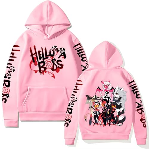 Pisorex Unisex Alastor Hoodie Pullovers Cosplay Costume 3D Printed Hooded Sweatshirt with Kangaroo Pocket (Pink Medium)
