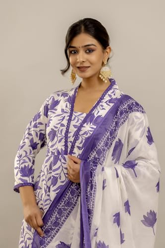 Image of PARTHVI Women's Printed Anarkali Kurta With Palazzo & Dupatta Set