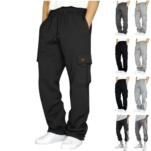 Generisch Cargo Hose, Herren Einfarbig Outdoorhose e Casual Freizeithose Arbeitshosen Männer Wanderhose Mit (4XL, Black)