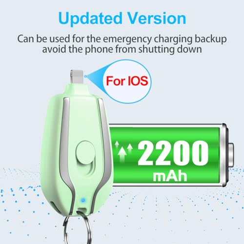 Keychain Portable Charger, 2200mAh Mini Power Emergency Pod,External Fast Charging Power Bank Battery Pack,Cell Phone Charger for 14,13,12,11,Plus,Pro,Max,XS,XR,X,8,7,6,6s,5,4,Green