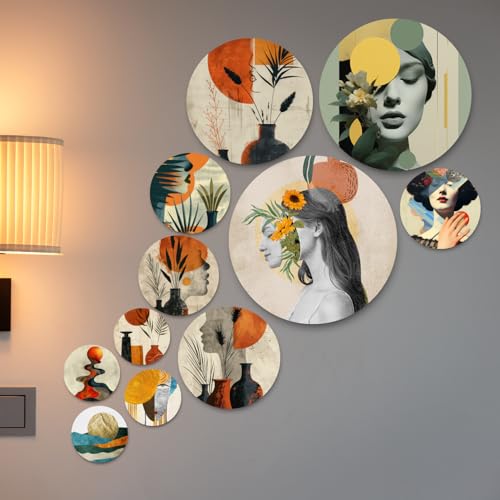 Image of RADIQORE Set of 11 Designer MDF Wooden Wall Hanging for Home Decoration | Office | Gift | Wall Decor Hanging Items | Wall Art | Living Room | Bedroom (aesthtic)