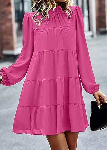 Image of KIRUNDO Women's 2026 Fall Long Sleeve Baby Doll Dresses | Ruffle Mock Neck, Tiered Flowy Swing, Mini Shift Dress, Loose Fit, Wedding Guest, Baby Shower, Summer, Autumn Winter Clothing