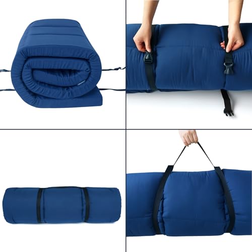 Enhanced Thickness Cot Mattress Topper, Foam Quilted Pads for Camping, Soft Comfortable Sleeping Pad 75"x30" for Camp Cot/RV Bunk/Narrow Twin Beds, Navy Blue - Image 4