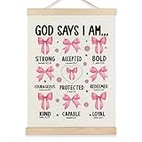RYYCDOI Pink Bow Bathroom Decor, God Says I Am Bows Wall Decor, Coquette Wall Decor for Nursery Girls Room Bathroom Bedroom, 12x16 Inch