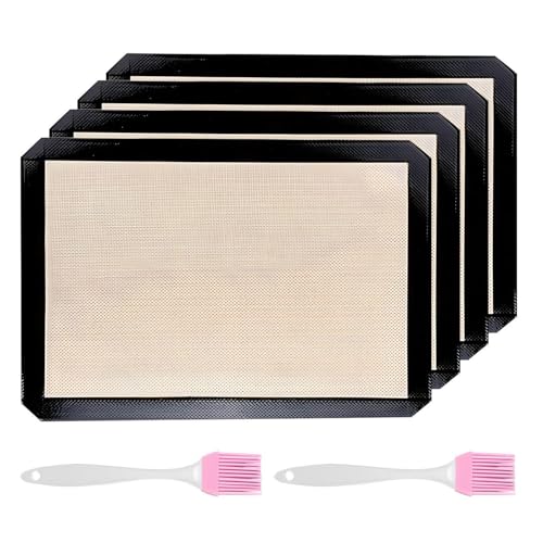 Lot De 4 Tapis De Cuisson Rectangulaires, 2 Brosses À Gril, Tapis De Cuisson Du Pain, Tapis De Cuisson Antiadhésifs, Tapis En Silicone Réutilisables