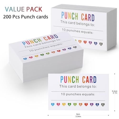 Image of ONEDONE Punch Cards 200 Pack Reward Punch Cards for Classroom Incentive Awards for Kids Students Teachers Classroom Supplies Loyalty Card for Business - 3.5 inch x 2 inch Heart