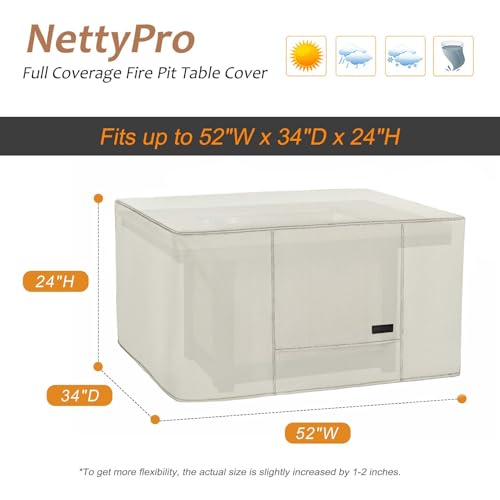 NettyPro Fire Pit Cover Rectangular Waterproof Outdoor Firepit Cover for Gas Propane Fire Pit Table Rectangle, 52 x 34 x 24 inch, Beige by NettyPro - Image 2