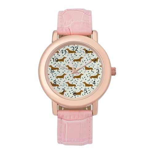 Dachshund Pattern Classic Watches for Women Funny Graphic Pink Girls Watch Easy to Read