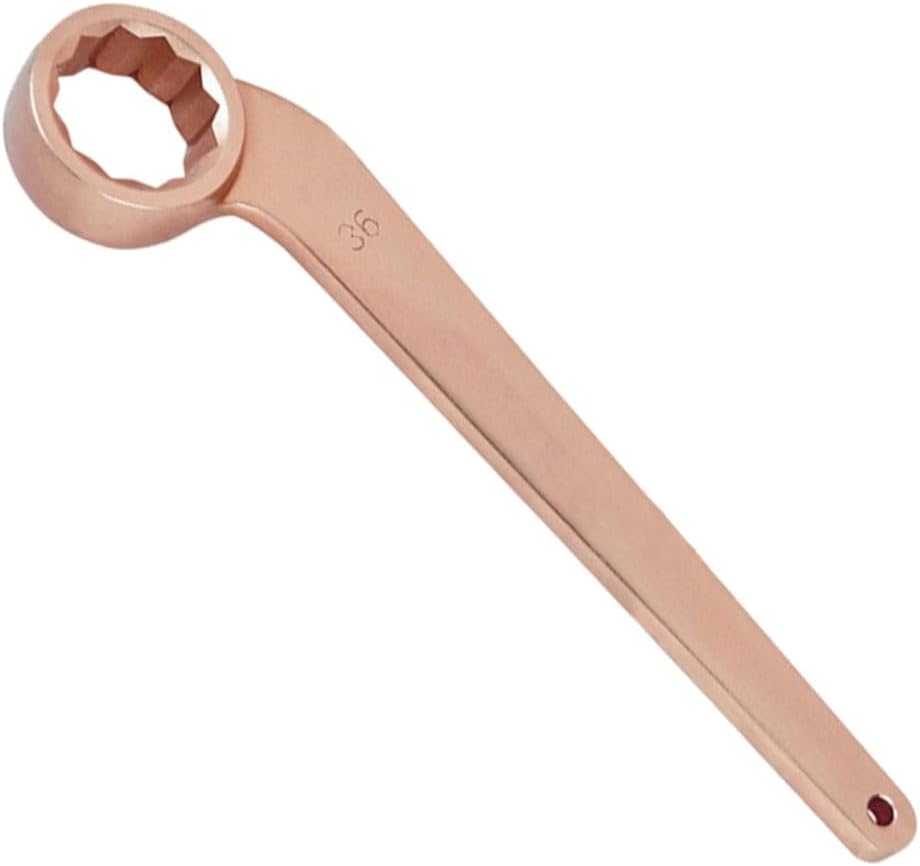 Non-Sparking Offset Box End Wrench - 17mm, Beryllium Copper, Angle Single End Box Wrench, Length 170mm, Spark-free 12 Point Ring Spanner, Non-magnetic, Corrossion Resistant