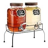 1 Gallon Glass Drink Dispenser 2 Pack - Drink Dispenser with Stand, Juice Dispenser, Drink Dispensers for Parties, Glass Water Dispenser with Stainless Steel Spigot, Lemonade Dispenser
