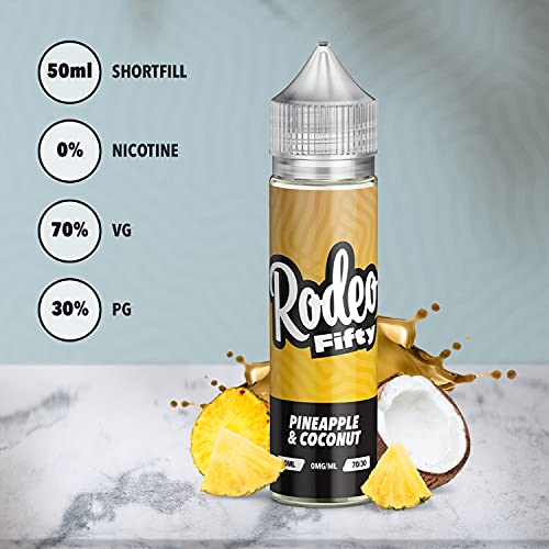 Rodeo-50ml-Pineapple-Coconut-Vape-Juice-E-Liquid-for-E-Cigarettes-Shortfill-Bottles-for-E-Cig-All-Day-Vaping-No-Nicotine-0mg-Vape-Liquid-with-Unique-Flavours-Single