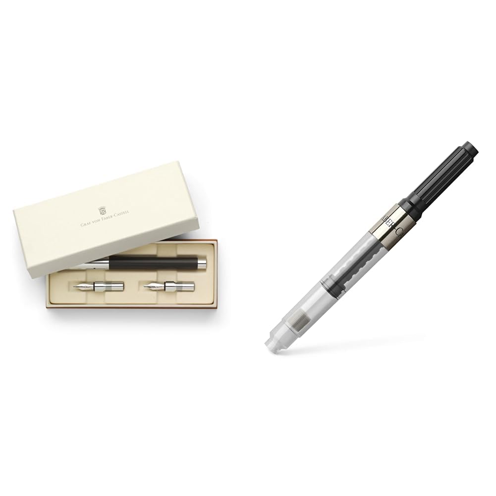 Graf von Faber-Castell Zestaw kaligraphy tamitio & Faber-Castell 148785 Konwerter Atramentu do Piór Wiecznych, Czarny/Srebrny, 10 x 5 x 20 cm