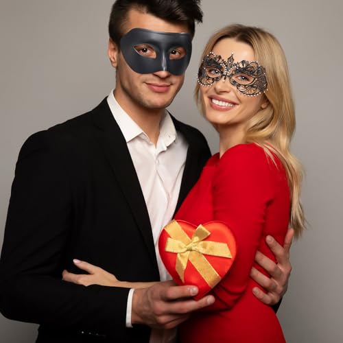 Image of Thmyo Couple's Venetian Masquerade Masks, Metal Mask Costumes Mardi Gras Prom Mask Set