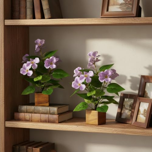 Image of fancymart Artificial Flower Plant Set of 2 with Wooden Pot - 23 cm Height | Real-Touch Faux Floral Decor for Home, Office, Living Room, Bedroom, Desk & Gift Purpose