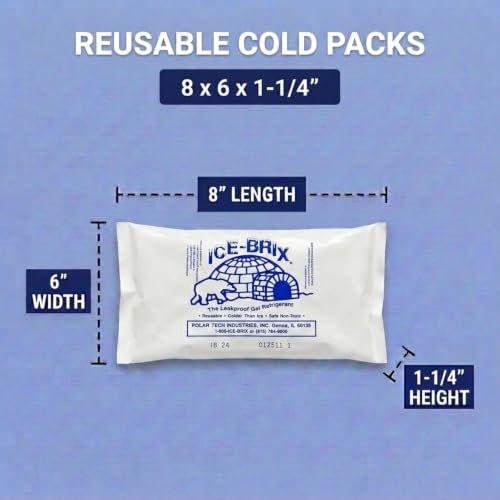 Image of ICE-BRIX Reusable Gel Ice Packs for Shipping, 8 x 6 x 1.25 in, 24 oz White (12 Pack) - Large Cold Packs for Frozen Food, Meal Kits, Coolers, Medical Shipping & Perishable Mailers
