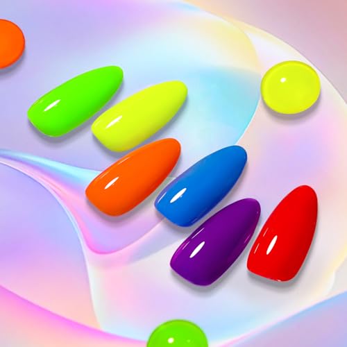 Born Pretty Neon Gel Nail Polish Spring Summer Bright Rainbow Colorful Fluorescent Gel Polish Yellow Green Blue Purple Red Orange Color Gel Nail Polish Collection Gift 6PCS