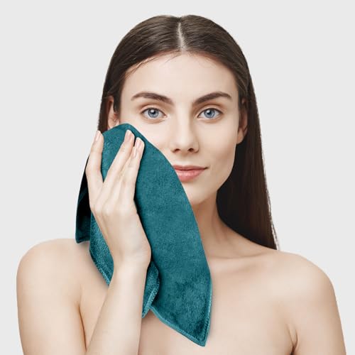 Image of HOUSSE Microfiber Face Towels | Ultra Absorbent, Odour-Free, Quick Dry 450 GSM Face Towel for Home, Gym, Travel, Running and Personal Use | 30x30 cm | Set of 4 in One Colour (Pacific Green, Pack of 4)