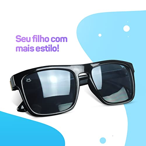 Óculos de Sol Infantil Quadrado, Preto, Proteção UV + Case Luxuosa Moda Kids Meninos, Meninas