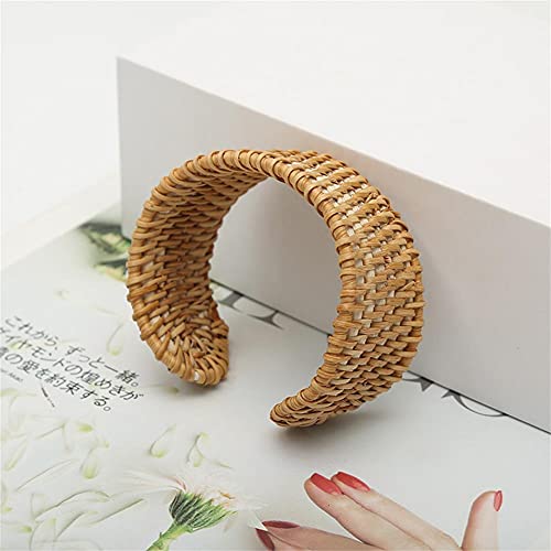 We Me Natural Rattan Bracelet Handmade Lightweight Straw Wicker Braid Woven Bangle Bracelet Ethnic Chunky Bracelet For Women Jewelry-A thumb #1