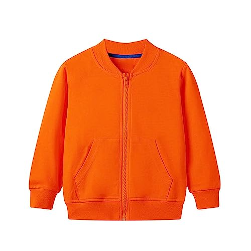 Toddler Boys Jacket Toddler Kids Baby Outwear Long Sleeve Round Neck Solid Color Jacket Zipper (Orange, 7-8 Years)