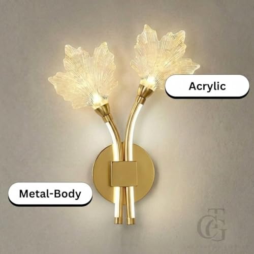 Image of Modern LED Wall Sconce Light, Dual Holly Leaf Design, Metal Base with Three Colour Illumination (Warm White, Natural White, Cool White), Indoor Decorative Lighting|Gold