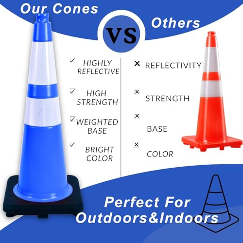 Image of BESEA 8 Pack 28 Inch Blue Traffic Cones with Wide Weighted Base