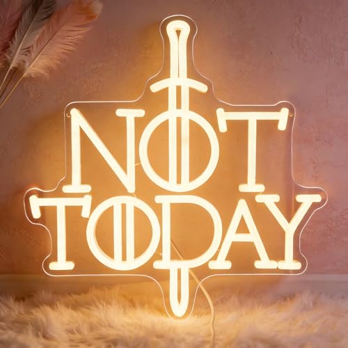 Image of Not Today Neon Sign, Anime Sword Neon Light for Man Cave Living Room Decor | USB Powered with Dimmer Switch Not Today Anime Game LED Light Sign for Bedroom Party Dorm Man Cave Living Room Game Room