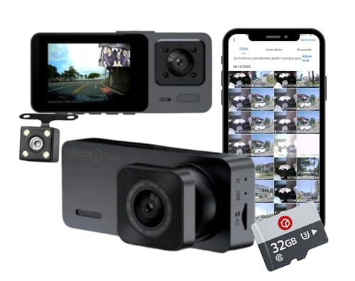 Black Box GP3 - Câmera Veicular, Wifi, Tripla (Frontal + Interna + Traseira), FULL HD, Visão Noturna + Cartão 32GB (Dashcam Automotiva Carro Uber)