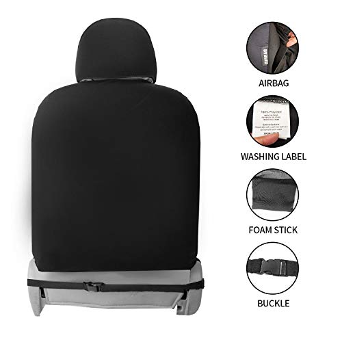 Car Front Seat Covers, 2 Pcs Universal Fit Seat Covers for Sedan, Truck, SUV 1 Pair of Cloth Bucket Seat Covers, Black Gray