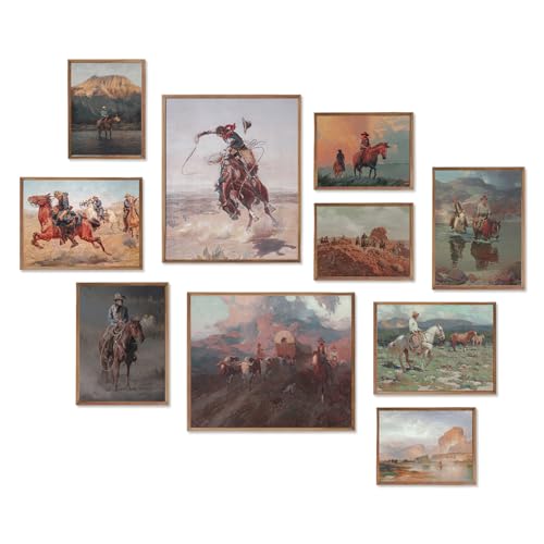 Twnslla Western Cowboy Decor Western Wall Decor,Rustic Old Western Decor Vintage Cowboy Oil Paintings,Horse Riders Of Mid-Century Art Prints Ranch Lunar Landscape Wall Art,Southwestern Wall Decor Aesthetic Posters For Gallery Bedroom Bathroom Decor,Unframed cover
