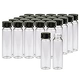 PEKYBIO 20 PCS 8 ML (2 dram) Clear Small Liquid Sample Glass Vials with Screw Caps, 17 mm Diameter x 60 mm Length Leak-Proof Vial, 15-425 Black Screw Cap with PE Liners