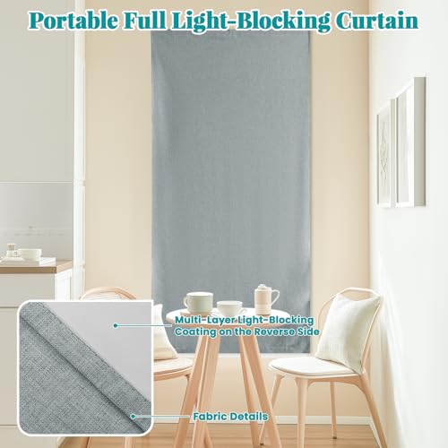 Image of 100% Blackout Self Adhesive Curtains Portable Curtain Simple and Easy to install Bedroom Window Thermal Lnsulated Kitchen Room Darkening Black Small Drapes, W35 x L72 inch, 1 Panel, Light Grey