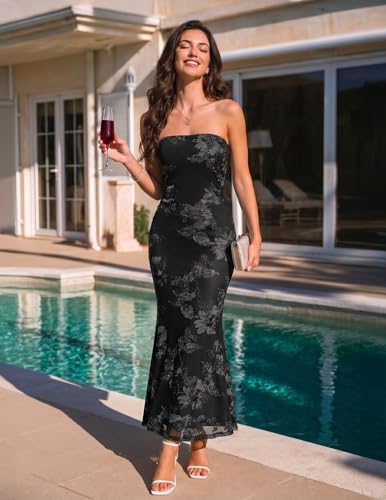 Image of MEROKEETY Women's Summer Floral Wedding Guest Cocktail Maxi Dress