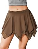 Avidlove Minifalda para Mujer Fluida de Encaje en Capas Estilo Boho Asimétrica Faldas Cortas para Mujeres, Marrón, XL
