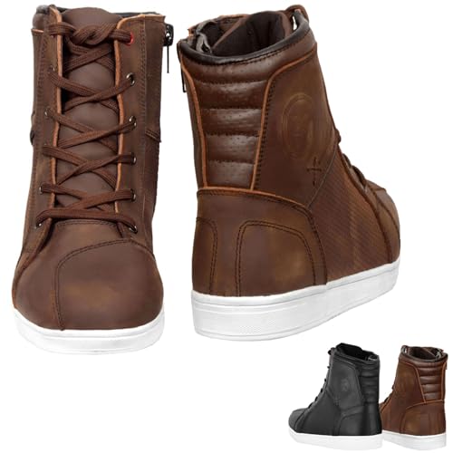 VASTER Motorrad Stiefel Motorrad Abenteuer Reiter Schuhe Leder Wasserdicht Sneaker Mode Für Männer CE Genehmigt EN 13634: 2017, Braun 036, 42 EU
