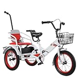 Triciclos tándem con asiento trasero,asiento trasero con cinturón y reposabrazos,triciclo de empuje para padres con manija de empuje,freno simple,triciclo para montar con pedales,bicicleta 3 ruedas