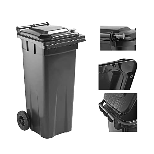 STAR SUPPLIES 140L Compact Size Grey Indoor Outdoor Wheelie Bin Ideal For Commercial Industrial & Home Complete With Rubber Wheels