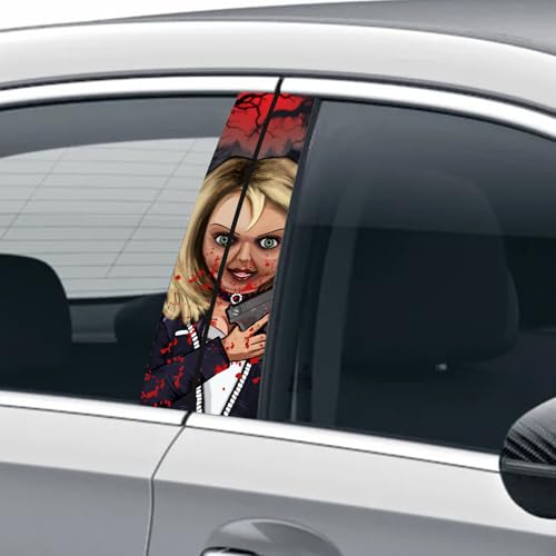 Image of Halloween Cars Body Horror Sticker, Classic Horror Movie Characters Peeking Decal Michael Waterproof Scary Vinyl Stickers for Bumper Car Decals 11in*18.89in (Bloody Girl)