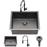 WMXQX Undermount Laundry Utility Sink with Faucet, 23'x18'x12' Black Stainless Steel Laundry Sink Undermount Utility Sink Laundry Room Sink 16 Gauge Single Bowl Deep Laundry Sinks