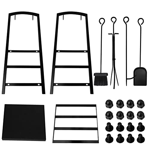 Carivia Firewood Rack Indoor Fireplace Tool Set Log Holder Log Rack With 4 Tools Fireplace Tools Wood Rack Wood Log Storage Stacker Stand For Outdoor Patio Fireplace Stove #TOP7