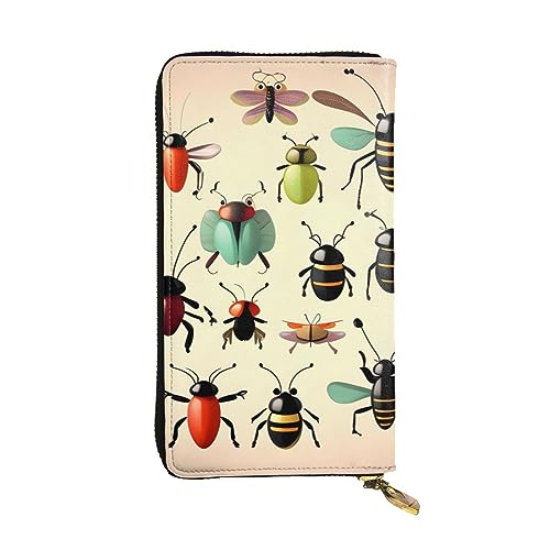 Portefeuille long en cuir noir imprimé insectes chic et tendance pour femme