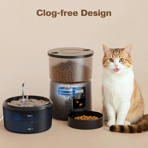 Futterautomat Katze Katzenfutter Automat und Katzenbrunnen: Futterspender Hunde mit Programmierbarem Timer 6 Mahlzeiten pro Tag - 3L Futterspender und 2.4L Trinkbrunnen für Kleine/Mittlere Haustiere