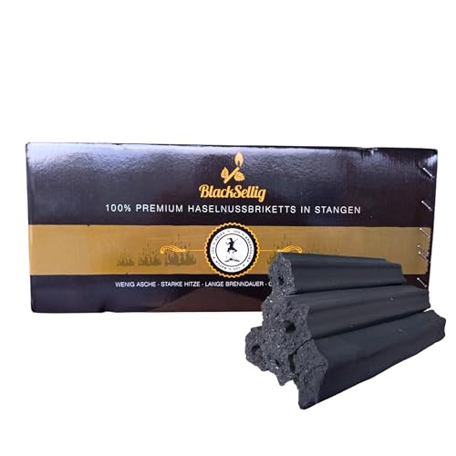 Blacksellig Haselnussbriketts 8kg – Reiner Naturbrennstoff aus der Türkei – wenig Asche, Starke Hitze, Lange Brenndauer – ohne Zusätze
